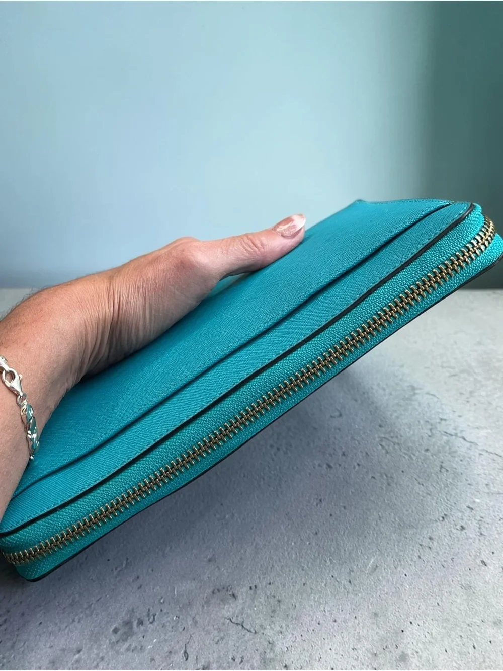 Kate Spade New York Teal Saffiano Leather Zip Around Wallet Clutch